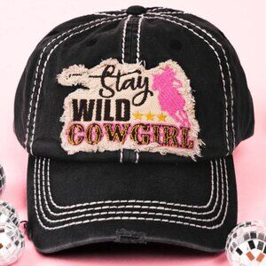 KBETHOS Stay Wild Cowgirl Black Distressed Baseball Cap Hat NWT
